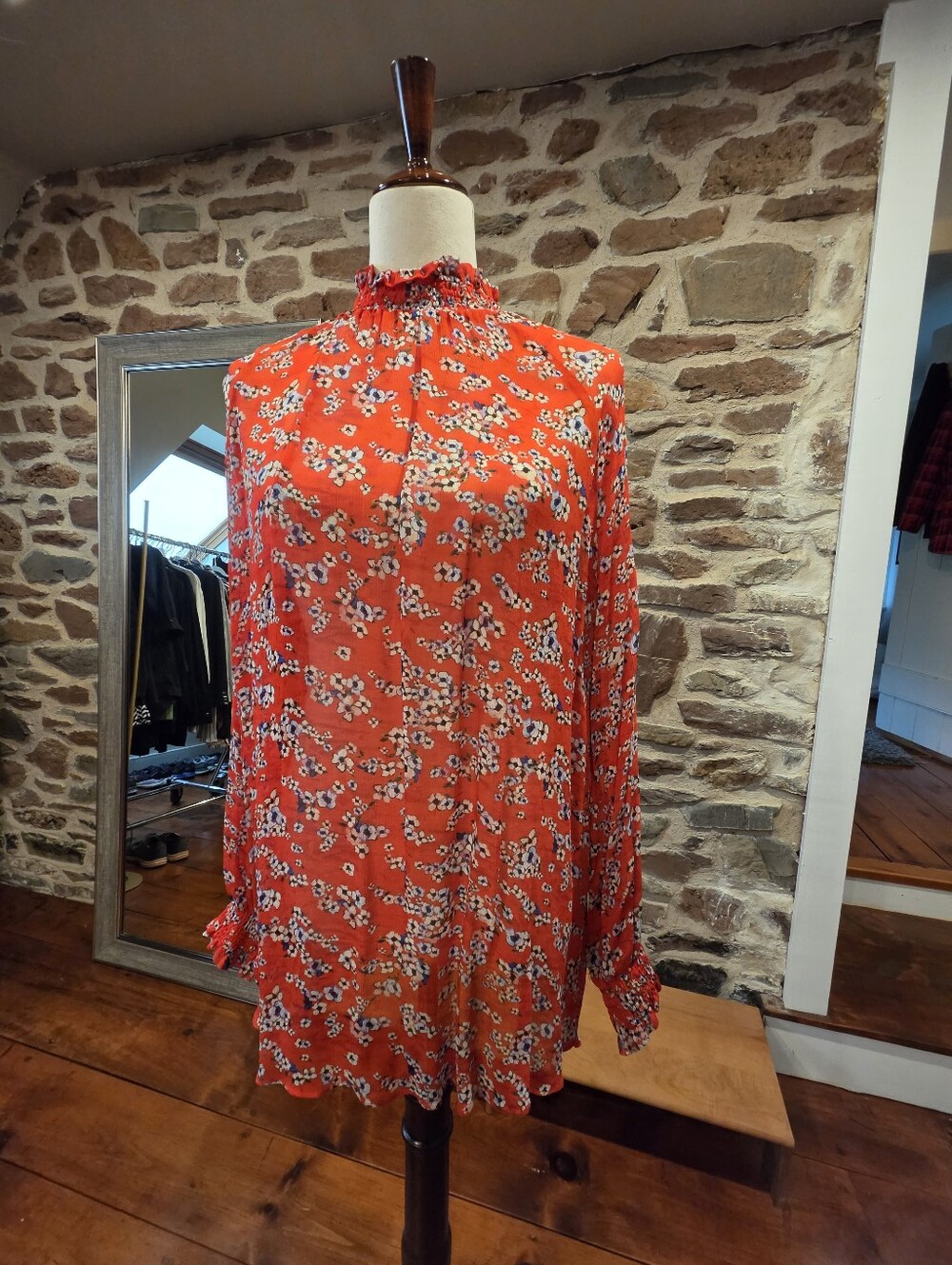 ESCADA Red, Blue & White Smocked Top